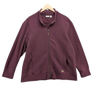 LL Bean Quilted Full Zip Sweatshirt Womens Maroon Mock Neck Pockets Size 2X